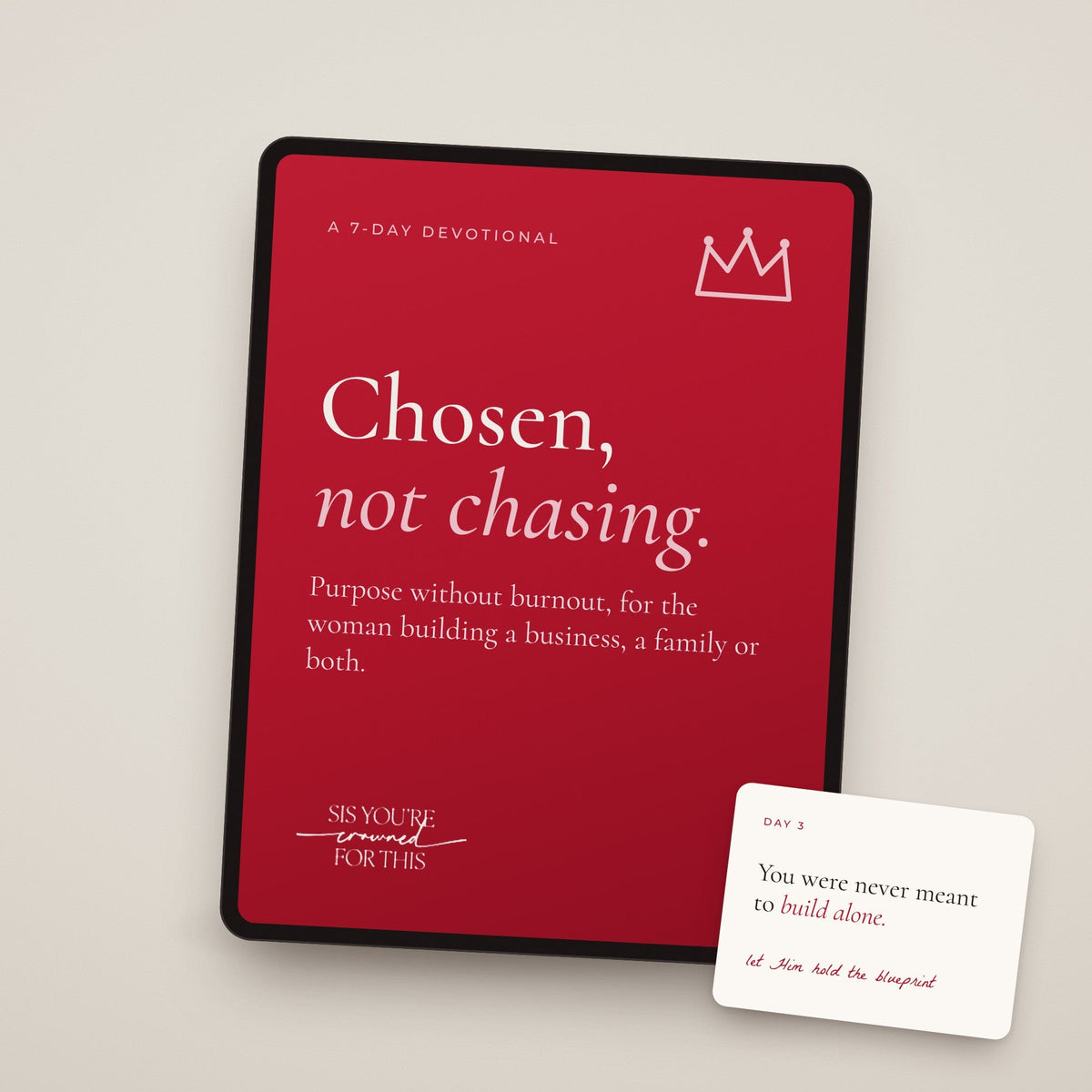 Chosen, Not Chasing devotional cover on a tablet