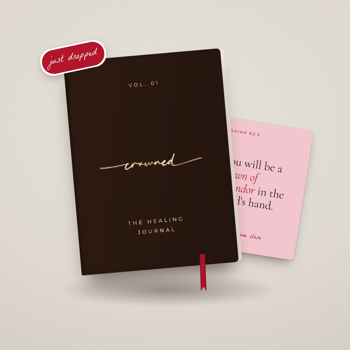The Healing Journal, espresso cover with foil crowned wordmark