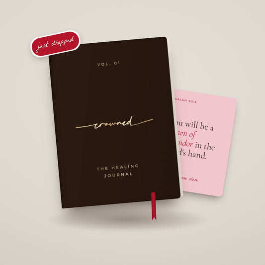 The Healing Journal, espresso cover with foil crowned wordmark